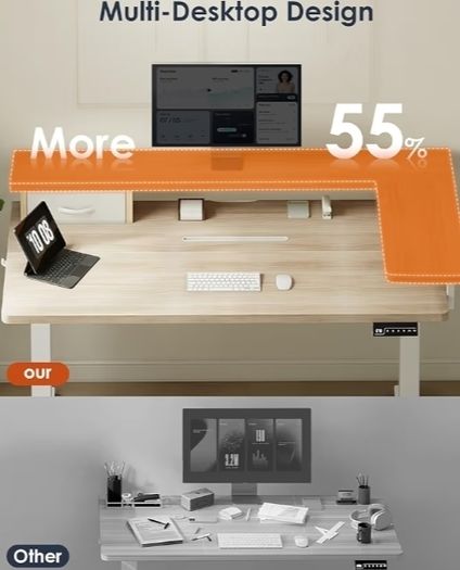 Standing Desk with Drawers, 120cm Height Adjustable Desk, Electric Standing Desk with Monitor Stand, Sit Stand Desk with USB Port, Ergonomic Computer Table for Home Office, Beige