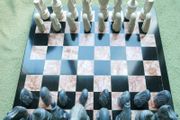 Vintage Marble Chess Board, 14 inch and Handcrafted African Soapstone Chess Set (king 6")