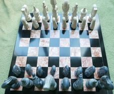 Vintage Marble Chess Board, 14 inch and Handcrafted African Soapstone Chess Set (king 6")