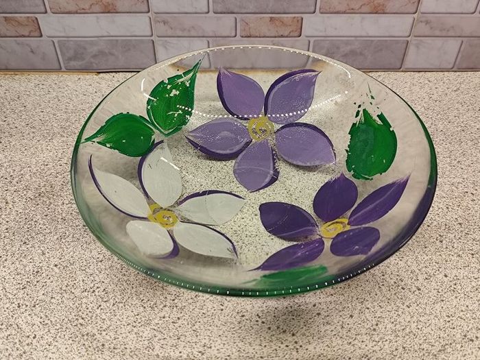 Beautiful Hand-Painted Floral Glass Bowl (20cm)