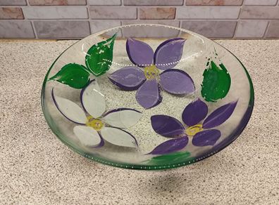 Beautiful Hand-Painted Floral Glass Bowl (20cm)