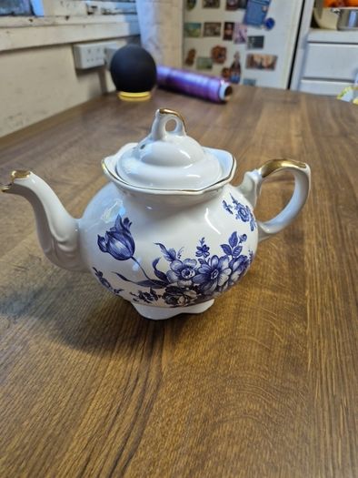 Vintage Arthur Wood & Son Blue & White Tea Pot Made in Staffordshire, England