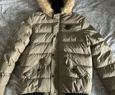 SikSilk Beige Puffer Jacket with Fur Hood