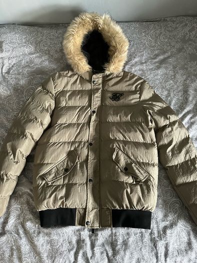 SikSilk Beige Puffer Jacket with Fur Hood