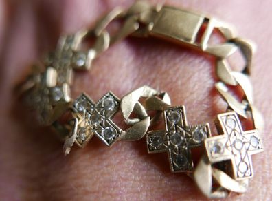 Vintage 9c 375 Solid Yellow Gold Solid Diamonds  Link Bracelet L-5,7" 7,3 g