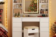 Dressing Table with Mirror and LED Lights and stool