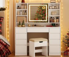 Dressing Table with Mirror and LED Lights and stool