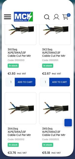 SWA / Armoured cable, assorted lengths