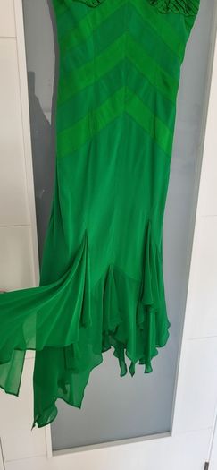 KAREN MILLEN Kelly green 100% Silk ruffle hem midi Sz 8UK - Rrp 209 (New)