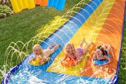 18ft/548cm Triple Lanes Water Slides and 3 bodyboards, Backyard Lawn Water Slides with Sprinkler for Kids Adults Outdoor Water Toy fun in summer for Kids Adults