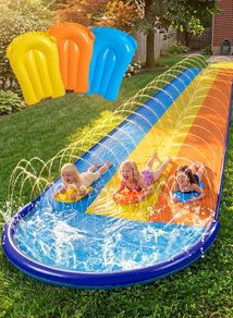 18ft/548cm Triple Lanes Water Slides and 3 bodyboards, Backyard Lawn Water Slides with Sprinkler for Kids Adults Outdoor Water Toy fun in summer for Kids Adults