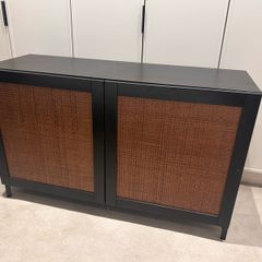 Black Cabinet with Brown Wicker