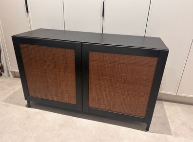 Black Cabinet with Brown Wicker