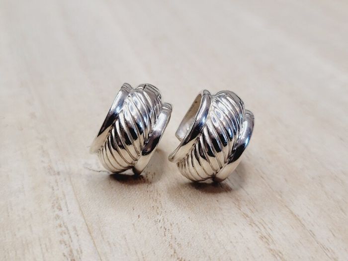 Sterling Silver 925 Ribbed Huggie Hoop Earrings - Thai 925 - 8.94g