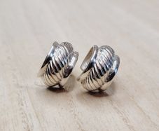 Sterling Silver 925 Ribbed Huggie Hoop Earrings - Thai 925 - 8.94g