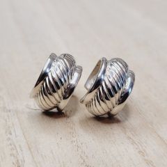Sterling Silver 925 Ribbed Huggie Hoop Earrings - Thai 925 - 8.94g