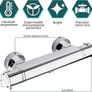 Thermostatic Shower Mixer,Wall Mounted Shower Mixer Bar,Shower Mixer Tap with Anti-Scald Control Valve, Chrome, Solid Brass Image 2