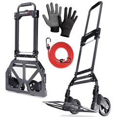 Folding Hand Truck Aluminium, Heavy Duty Hand Truck Foldable Trolley on Wheels, Multi Purpose Sack Truck Moving Trolley, 80kg