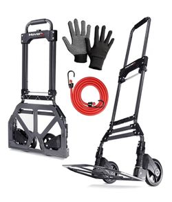 Folding Hand Truck Aluminium, Heavy Duty Hand Truck Foldable Trolley on Wheels, Multi Purpose Sack Truck Moving Trolley, 80kg