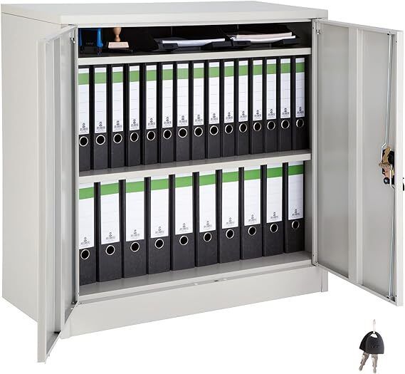 Filing Cabinet with Compartments, Lockable, 2 Double Doors