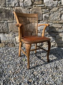 Edwardian Arts and Crafts Oak Armchair.