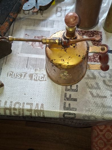 Antique Brass Pneumatic Plant Sprayer featuring a wooden handle Nice decorative piece for display. Postage Available