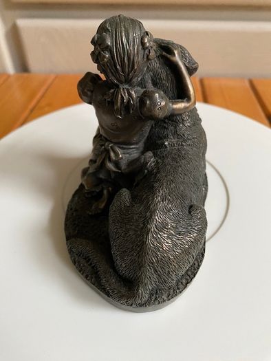 Vintage Adonis Bronze Girl with a Labrador Dog