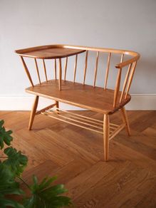 Mid Century Modern Telephone Table Bench Solid Elm & Beech Vintage Retro