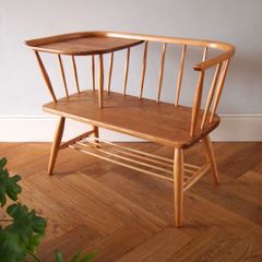 Mid Century Modern Telephone Table Bench Solid Elm & Beech Vintage Retro