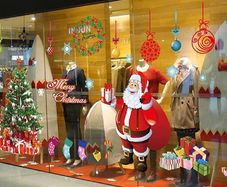 Christmas Window Stickers Large Santa Claus Xmas Tree Gift Box Candy Socks Clings ornament Double-Side DIY Wall Door Mural Decal Sticker for Showcase