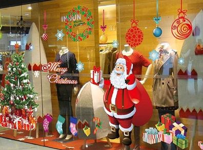 Christmas Window Stickers Large Santa Claus Xmas Tree Gift Box Candy Socks Clings ornament Double-Side DIY Wall Door Mural Decal Sticker for Showcase