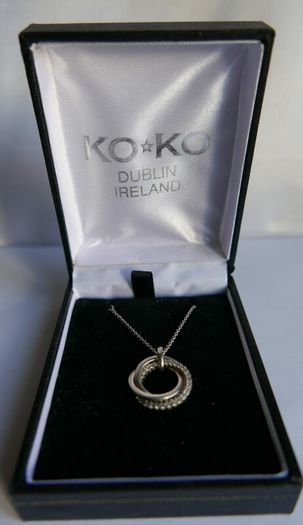 Sterling Silver 925 Cubic Zirconia Polished Triple Circle Pendant and Chain in the original box L 17" - 4,65g