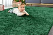 Fluffy Shaggy Rugs Living Room, Large Anti Slip Carpet, Machine Washable Soft Thick Pile Bedside Rug for Kids Bedroom, Nursery - Dark Green, 120 x 160 cm