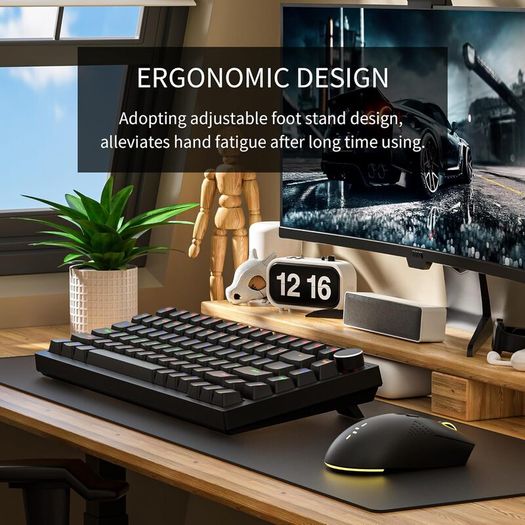 GM326 Mechanical Keyboard,Wired Gaming Keyboard,75% Percent TKL Hot Swappable Compact LED Backlit USB C Mechanical Gaming Keyboards with Knob for PC Windows Mac,QWERTY Layout,Black,Red Switches