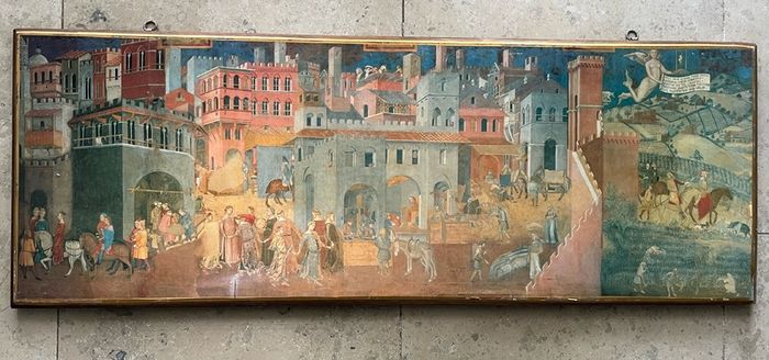 Print on board The allegory of good and bad government by Lorenzetti