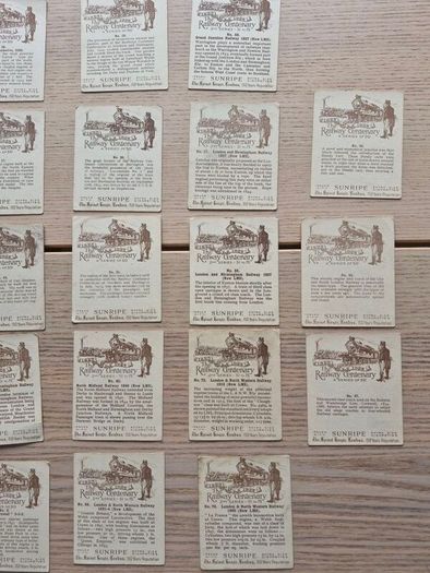 33 Vintage Cigarette Cards - Railway Centenary 1825-1925.  Hill Tobacco. Trains, Locomotives