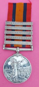 Anglo-Boer War Q.S.A. 5 Bar Medal 1899- 1902 with "Ghost Dates" 1st Connaught Rangers