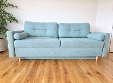 Sofa Bed. Sleeping fuction with Storage container. Comfortable sleep for your guests. High quality materials. Impeccable condition. Decorative pillows included.