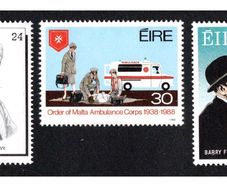 1988 Ireland Anniversaries Statemen of Ireland - WT Cosgrave; Order of Malta Golden Jubilee, Birth Centenary of Barry Fitzgerald (Autor)  Commemorative Stamps Mint Never Hinged (MNH).