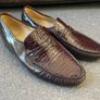 Barker Harvard Penny Loafers UK 10 G Burgundy Croc Embossed Leather Made in England Image 2