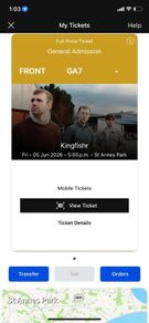 Kingfisher ticket for sale