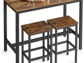 Bar table set, bar table with 2 bar stools, kitchen counter with bar stools, kitchen table and kitchen chairs in industrial design, for kitchen, 120 x 60 x 90 cm, Grey-black