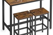 Bar table set, bar table with 2 bar stools, kitchen counter with bar stools, kitchen table and kitchen chairs in industrial design, for kitchen, 120 x 60 x 90 cm, Grey-black