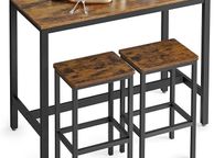 main image for ad Bar table set, bar table with 2 bar stools, kitchen counter with bar stools, kitchen table and kitchen chairs in industrial design, for kitchen, 120 x 60 x 90 cm, Grey-black