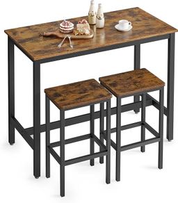 Bar table set, bar table with 2 bar stools, kitchen counter with bar stools, kitchen table and kitchen chairs in industrial design, for kitchen, 120 x 60 x 90 cm, Grey-black
