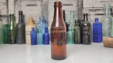 401 - Vintage Thos Power Dungarvan Dark Amber Glass Collectible Decorative Bottle
