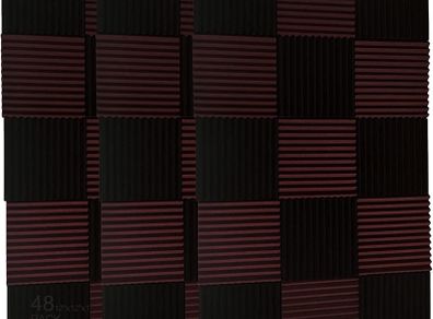48 Pack Black/burgundy12 X 12"X1" Acoustic Panels Studio Soundproofing Foam Wedge Tiles (FREE POSTAGE)