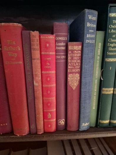 large collection vintage antiquarian books. 4 complete shelves.