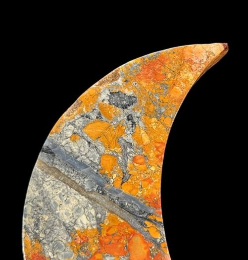 Maligano jasper Crescent Moon Shape - Natural Stone, Metal Stand