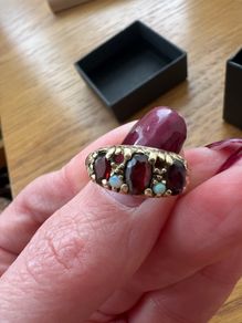 Vintage Ring - 9ct Gold Garnet & Opal stones - size K